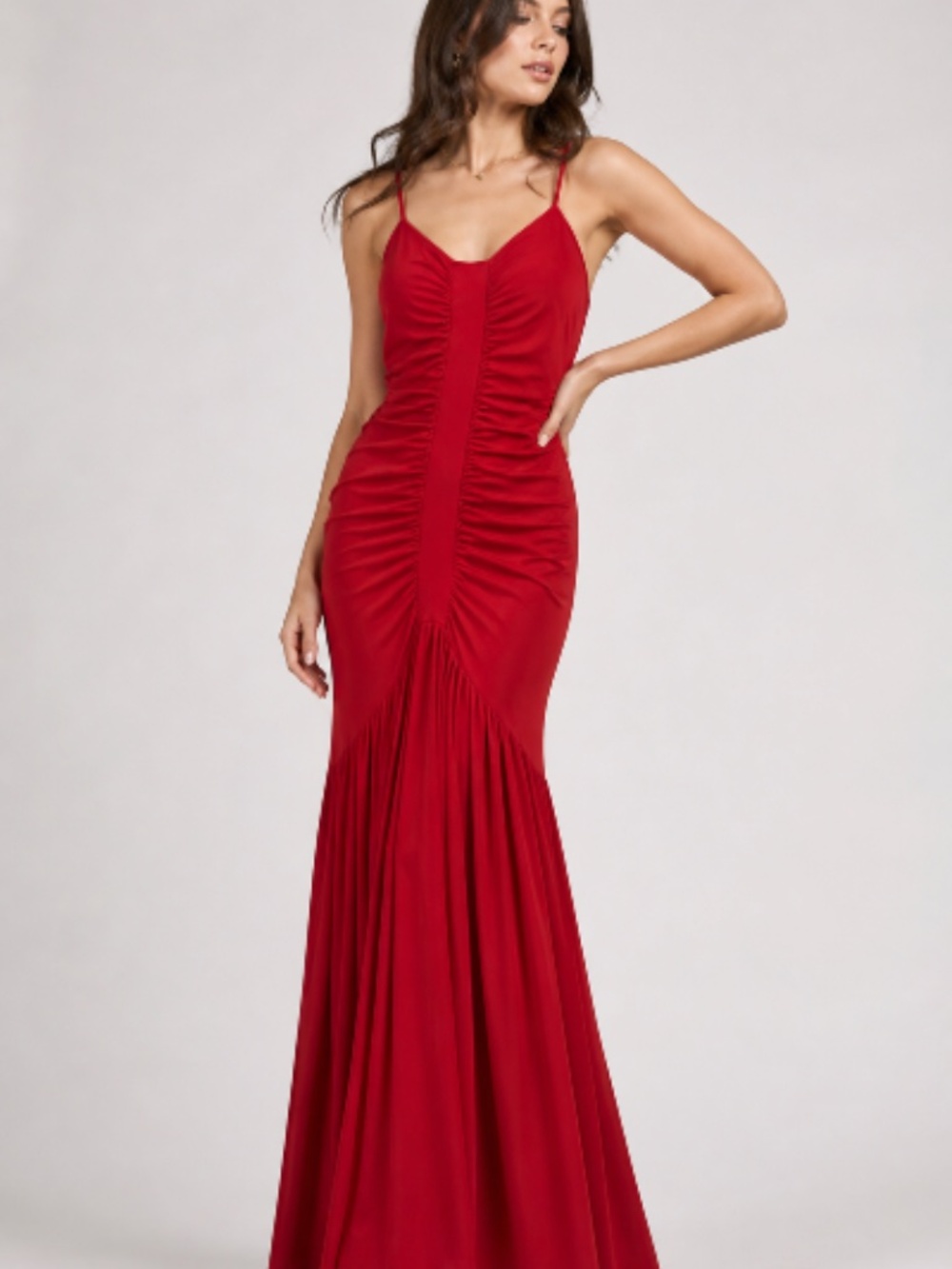 Jessica McClintock Gunne Sax Mermaid Gown Womens 2 Red Ruched Formal